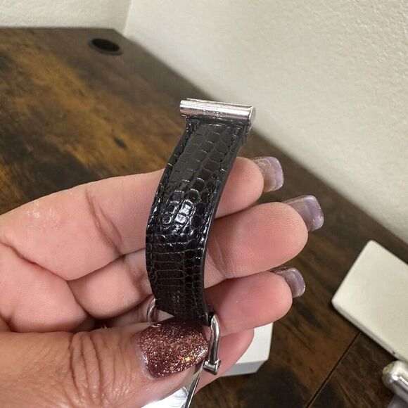 CELINE Paris Black Lizard Leather Bracelet | Silver Hardware | Vintage Designer - Picture 11 of 13